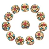 HIAKDOFT 12 Stück Buddhistische Spacer Perlen Messing Große Loch Ethnische Buddha Schmuck DIY Armband Halskette Schlüsselanhänger Zubehör Meditationsschmuck