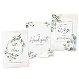 WEDDNG Hochzeitskarte 3er Set Eukalyptus, Glückwunschkarte Hochzeit, Hochzeitskarten A6 mit Umschlag (Green Flowers)