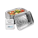 Enpack Aluschale R1-845L - 100 Stück Aluschalen Grill 215x147x40mm - Wärmebehälter 845ml - Fettauffangschale als Grill Zubehör, Food Container, kleine Auflaufform - feuerfeste Alu Grillschale