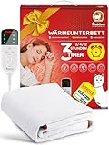 Mia&Coco Heizdecke mit Abschaltautomatik, 150 x 80 cm, Wärmeunterbett mit 12-Stunden-Timer und 3 Wärmestufen, LED-Anzeige, Überhitzungsschutz, Wärmedecke für Gängigen Matratzen,Maschinenwaschbar