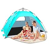 Strandmuschel Pop Up,Tonfarb Quick Up Strandzelt,Automatische Instant Pop Up Strandzelt mit 3 Erweiterbarer Veranda, UPF 50+ Easy Setup Strandmuschel für Strand, Familie, Garten, Camping-Hellgrün