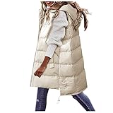 Jagdbekleidung Frauen Casual Mantel Jacke Solide Weste Reißverschlusstasche Lose Ärmellose Jacke Mit Kapuze Langer Mantel Winter Elegante Warme Mäntel (White, L)