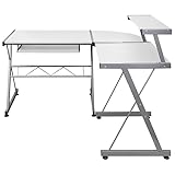Eleganz Großraumbüro Eck-Computertisch Weiß 132x112x99 cm - Holzwerkstoff & pulverbeschichtetes Stahl - Platzsparend & stabil - Ideal für Moderne Büros