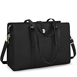 IGOLUMON Handtasche Damen Shopper Damen Groß Schwarz Wasserdicht Laptop Tasche Damen 15.6 Zoll PU Leder Arbeitstasche Umhängetasche für Business Arbeit Büro Schule