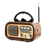 Retro Radio mit Bluetooth, AM/FM/SW Klein Radio Batteriebetrieben, Kofferradio Küchenradio Betrieben mit 1200mAh Akkus oder D-Zellen Batterien, Tragbares Akku Radio unterstützt USB/TF Karte/TWS