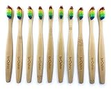 Broshin Zahnbürste aus Bambus, biologisch abbaubar, umweltfreundlich und kompostierbar, mit weichen Borsten (10 Stück, Regenbogen)