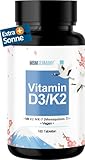 Vitamin D3 + K2 Tabletten - 180 Stück 5.000 i.E. [DEPOT] - Hochdosiert Vitamin D3 und 100 mcg Vitamin K2 pro EINER Tablette - Hochwertig: Manequinon MK7 - Laborgeprüft