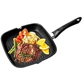 OZAVO Grillpfanne, Steakpfannen BBQ, Bratpfanne, 24x24x4.1cm antihaftversiegelt, induktionsgeeignet für Alle Kochfelder und Ofenfest,PFOA-freie