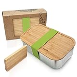 freshbox.® Nachhaltige Brotdose Edelstahl Bambus 1100 ml mit Schneidebrett und Unterteilung, Bento Box, Meal Prep Boxen, Eco Brotbox, Lunch Box für Kinder und Erwachsene, Zero Waste