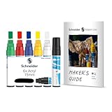 Schneider Paint-It Acrylstifte (Set 1, 15mm Strichbreite, hochdeckende Acrylfarben für Holz, Leinwand, Stein uvm.) 6 Stück inkl. Makers Guide