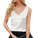 Getervb Tank Top Damen Sommer Satin V-Ausschnitt Ärmelloses Top Lockere Oberteile Elegant Tunika Shirts Cami Crop Top Lässiges