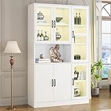 Rtopsu Vitrine Weiß Sideboard Standschrank mit LED-Beleuchtung, Vorratsschrank Bücherregale Glasvitrine Schrank mit 6 Türen und 9 Stauraum Schränken für Wohnzimmer Schlafzimmer, 200x120x40 cm