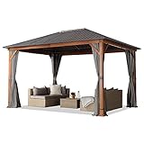 TOOLPORT Gartenpavillon 3x4 m Holzoptik, Stahldach Hardtop 4...