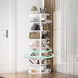 HIZH Drehbarer Schuhschrank mit 7 Ebenen, 360° drehbar, Große Kapazität Vitrine für 21 Paar Schuhe，Φ 60cm*160cm， Weiß