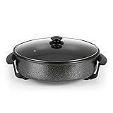 GOURMETmaxx Elektrische Multifunktionspfanne ⌀ 40cm | Hot Pot mit Thermostat, Glasdeckel & Antihaftbeschichtung | XXL Volumen - optimal als Paellapfanne, Schmorpfanne & Wok | 1500W [Schwarz]