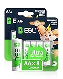 EBL Akku AA - wiederaufladbare AA Batterien 8 Stück mit hoher Kapazität 2800mAh,1,2V Mignon AA Batterien