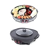 2 In 1 Hotpot und Grill, Elektrischer Hotpot Topf Elektrogrill Antihaft-Rauchloser Grillofen, Indoor Korean BBQ Grill Barbecue Fondue Raclette, für 5-6 Personen