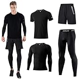 Kompressionsanzug Herrenanzug Trainingsanzug 4-teiliges Herren atmungsaktives Sportswear Laufanzug Kurzarmhemd Kompressionshemden Halbhose Strumpfhose Schwarz-S