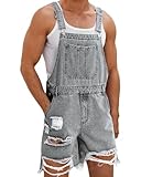 Cusghjbsg Herren-Denim-Trägerhose, Overall, verstellbare Träger, Vordertasche, Jeans, Straps-Strampler, lässig, gerissenes weites Bein, Jumpsuit, Grau A, XXL