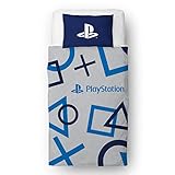 Character World Bettbezug mit Playstation-Design, Offiziell lizenziert Sony Playstation-Design, Wendebettwäsche mit passendem Kissenbezug, Polycotton, Einzelbett, Blau, PYSBLEDS001UK1