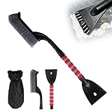 Eiskratzer Auto mit Handschuh,3in1 Auto Reinigungsbürste Eiskratzer Schneebesen Abnehmbarer Eisschaber und Kälteschutz Wasserdichte Handschuhe für Autos PKW LKW & SUV Windschutzscheibe & Side Windows