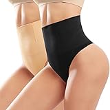 Tuopuda Shapewear Damen Bauchweg Unterhose Mieder String Tanga Slip Miederhose Mittlere Taille Miederslip Figurformende Shaping Unterwäsche Miederpants Nahtlos Body Shaper, Schwarz + Beige, XS