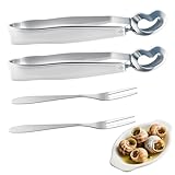 2 Stück Schneckenzange Buffet Zange Küchenzange Edelstahl Servierzange+ 2 Stück Schnecken aus Edelstahl Schneckengabel Obstgabeln für Snails Schalen Krustentiere Besteck Küchenhelfer (Silber2)