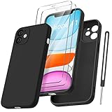 Qasyfanc HandyHülle für iPhone 11 Hülle Silikon case mit 2 Stück Panzerfolie, Ultra Microfiber TPU Flüssig silikon mit Kameraschutz Kratzfeste Rundumschutz Schutzhülle 6.1''-Schwarz