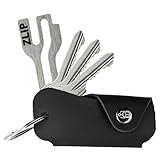 EL BICHO® Vigo I Leder Key-Organizer mit ZLIP® and Slide Einkaufswagenlöser aus Edelstahl, Schlüssel-Organizer für Schlüsselbund, Schlüsseltasche Organisator Etui für 1-6 Schlüssel (Black)