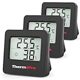ThermoPro TP157 Mini Hygrometer Thermometer Innen 3er Set 0.5℃ Präzise Raumthermometer Luftfeuchtigkeitsmesser mit Smiley-Indikator Ideal für Wohnzimmer, Büro, Garage oder Gewächshaus, Schwarz