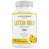 Lutein 50mg mit Zeaxanthin, Beta Carotin, Vitamin A & B2, Piperin | 180 Kapseln | Augengesundheit & Blaulicht-Schutz | Gentechnik- & glutenfrei | von nutrive pharma