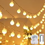 kolpop Lichterkette Batterie Innen, 10.3M 80 LED Warmweiß Lichterkette Kugeln, Wasserdicht Lichterketten Außen mit Timer Fernbedienung, 8 Modi für Zimmer, Balkon, Hochzeit, Party, Weihnachten Deko
