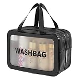 Toiletry Bag, Waterproof Clear Plastic Cosmetic Makeup Bags Transparent Travel Wash Bag for Women and Girls (XL, schwarz)