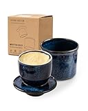 HOME DECOR Butterdose Keramik, Butterglocke mit Deckel, Französische Butterdose für Frische und Streichfähige Butter - Reaktive Glasur Blau