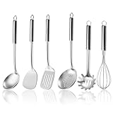 Gymdin Edelstahl Kochutensilien Set 6-teiliges, kochlöffel mit aufhängbarer Griff, Spatel, Pfannenwender, Suppenkelle, Schaumlöffel, Schneebesen, Nudelserver