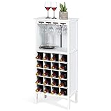 KOMFOTTEU Weinschrank, Weinständer mit 20 Flaschen & 4 Reihen Weinglashalter, Flaschenständer stehend 42 x 25 x 96 cm, Weinregal Holz für Küche, Esszimmer, Bar (Weiß)