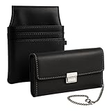 bhb Kellner Geldbörse Set – Kellnerbörse, Geldbeutel, Damen Herren Portemonnaie mit Holster und Kette, großes Münzfach, für Taxi, Restaurant, Pizza (Schwarz)