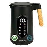 EMERIO Wasserkocher Edelstahl 1.7L | isolierte Doppelwand | Temperaturwahl 40-100°C in 5°C Schritten | Display mit vorprogrammierten Teesorten | BPA frei | 2200 W | Auto Off | Warmhalten | WK-132230
