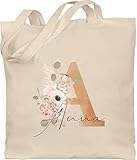 Baumwolltasche - Initialen - Watercolor Anfangsbuchstabe - Unisize - Naturweiß - buchstabe name stoffbeutel personalisierte geschenke freundin wechselwäsche beutel kita personalisierter buchstaben