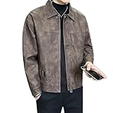 Herren Herbst und Winter Mode Warme Lederjacke Casual Revers Motorrad Lederjacke, Kaffeebraun, M