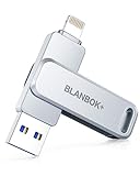 BLANBOK+ Apple MFi-zertifizierter USB Stick 128G Phone Externer iPhone Stick Speicherstick USB External Memory Stick für iPhone Photostick Lightning Backup für iPhone/iPad/Android/PC