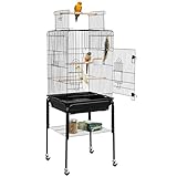 Yaheetech Vogelkäfig mit ständer Vogelbauer Wellensittichkäfig 46,5 x 46,5 x 136 cm Kanarien Käfig Exotenkäfig Vogelhaus Papageienkäfig mit Spielzeug