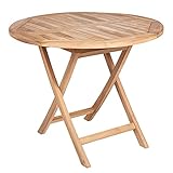 Riess Ambiente Massiver Gartentisch Empire Teak 90cm Teakholz rund klappbar Outdoortisch Garten Tisch Balkontisch