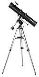 Bresser Spiegelteleskop Galaxia EQ-Sky 114/900 mit Smartphone Kamera Adapter und hochwertigem Objektiv-Sonnenfilter, inklusive Montierung, Stativ und Zubehör