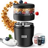 LEBENLANG 650ml Müslibecher To Go mit Löffel - Mit Isolierender Edelstahlinnenwand I Müslibox Joghurtbecher Müslibecher to go Kinder & Erwachsene Becher für Porridge Joghurt Müsli & Cornflakes