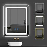 Badspiegel mit Beleuchtung, IP65 Super Wasserdicht LED Badezimmerspiegel mit Beleuchtung, Touch Schalter, 3 Farbtemperatur dimmbare, Beschlagfrei, Wandspiegel Badezimmer Spiegel mit EU-Stecker