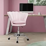 ML-Design Bürostuhl Hellrosa, Samt, Schminktisch Stuhl mit Muschel-Rückenlehne, Drehstuhl mit Rollen, Schreibtischstuhl höhenverstellbar, Polstersessel für Schlafzimmer, Homeoffice Stuhl ergonomisch