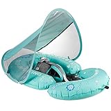 HECCEI Schwimmring Baby mit Sonnendach, Mambobaby Autom Aufblasbare Baby Schwimmhilfe Add Schwanz Swim Float Kann Sich Hinlegen, Schwimmreifen Baby für Kinder ab 3-24 Monate