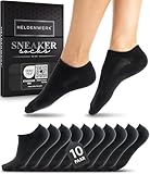 HELDENWERK Sneaker Socken Damen & Herren 10 Paar I Kurze Sneakersocken OEKOTEX zertifiziert mit atmungsaktiver Baumwolle I Kurzsocken Set Unisex Sportsocken (10x schwarz)