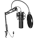 USB Gaming Mikrofon PC, TONOR Podcast Kondensator Microphone Kit Nierencharakteristik mit Arm Ständer Popschutz, Brodcasting Mic Studio Mikro, Mikrophon für Streaming Aufnahme YouTube Twitch PS4/5, Q9